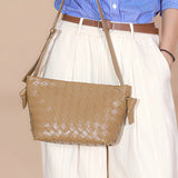 Ciara Woven Shoulder Bag – Elegant Faux Leather Tote - in Khaki | Arvea Bags
