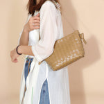 Ciara Woven Shoulder Bag – Elegant Faux Leather Tote - in Khaki | Arvea Bags