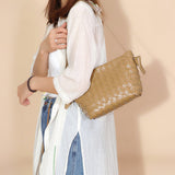 Ciara Woven Shoulder Bag – Elegant Faux Leather Tote - in Khaki | Arvea Bags