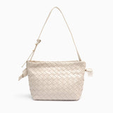 Ciara Woven Shoulder Bag – Elegant Faux Leather Tote - in Light Beige | Arvea Bags