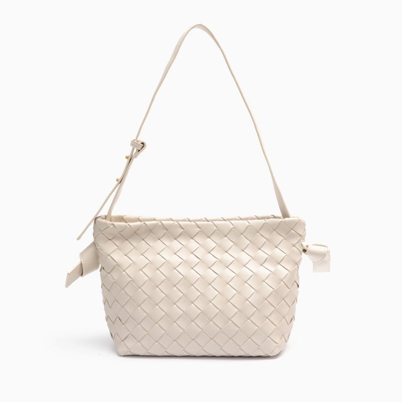 Ciara Woven Shoulder Bag – Elegant Faux Leather Tote - in Light Beige | Arvea Bags