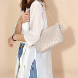 Ciara Woven Shoulder Bag – Elegant Faux Leather Tote - in Light Beige | Arvea Bags