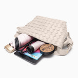 Ciara Woven Shoulder Bag – Elegant Faux Leather Tote - in Light Beige | Arvea Bags