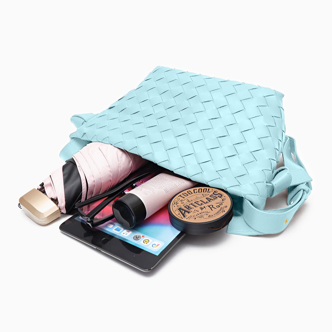 Ciara Woven Shoulder Bag – Elegant Faux Leather Tote - in Sky Blue | Arvea Bags