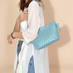 Ciara Woven Shoulder Bag – Elegant Faux Leather Tote - in Sky Blue | Arvea Bags