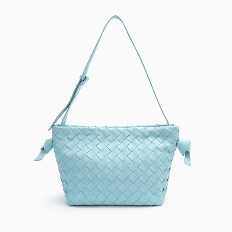 Ciara Woven Shoulder Bag – Elegant Faux Leather Tote - in Sky Blue | Arvea Bags