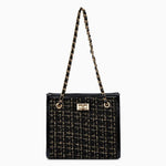 Clara | Black Tweed & Chain Shoulder Bag – Chic Sophistication - in Black | Arvea Bags