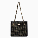 Clara | Black Tweed & Chain Shoulder Bag – Chic Sophistication - in Black | Arvea Bags