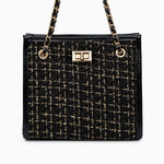Clara | Black Tweed & Chain Shoulder Bag – Chic Sophistication - in Black | Arvea Bags