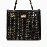 Clara | Black Tweed & Chain Shoulder Bag – Chic Sophistication - in Black | Arvea Bags
