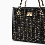Clara | Black Tweed & Chain Shoulder Bag – Chic Sophistication - in Black | Arvea Bags