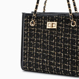 Clara | Black Tweed & Chain Shoulder Bag – Chic Sophistication - in Black | Arvea Bags