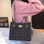 Clara | Black Tweed & Chain Shoulder Bag – Chic Sophistication - in Black | Arvea Bags