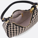 Clara Houndstooth Crescent Bag – Classic Shoulder Bag - in Black | Arvea Bags
