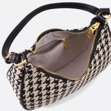 Clara Houndstooth Crescent Bag – Classic Shoulder Bag - in Black | Arvea Bags