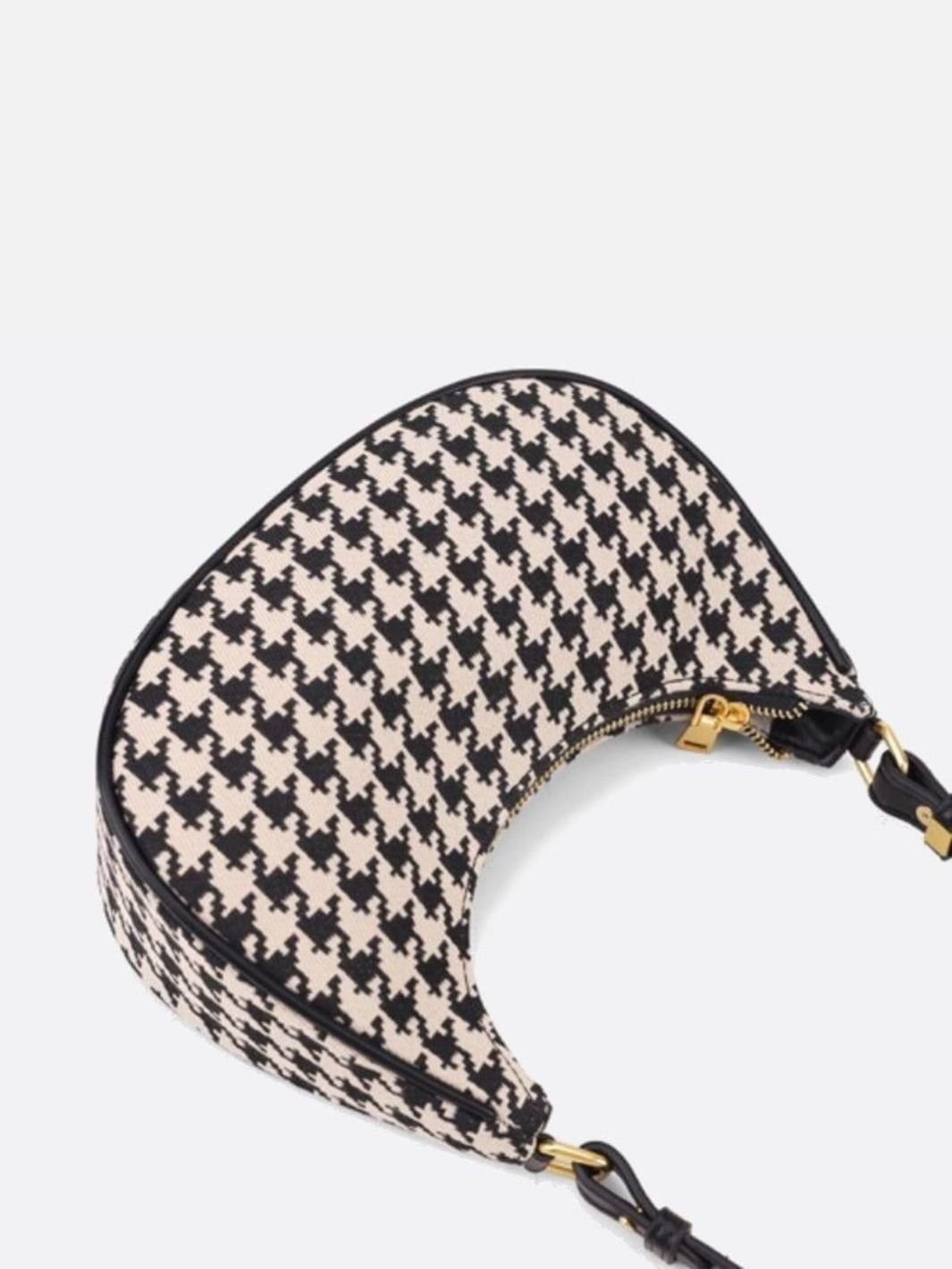 Clara Houndstooth Crescent Bag – Classic Shoulder Bag - in Black | Arvea Bags