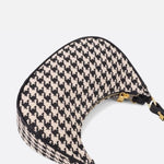Clara Houndstooth Crescent Bag – Classic Shoulder Bag - in Black | Arvea Bags