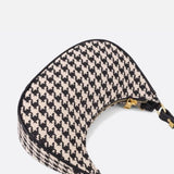 Clara Houndstooth Crescent Bag – Classic Shoulder Bag - in Black | Arvea Bags