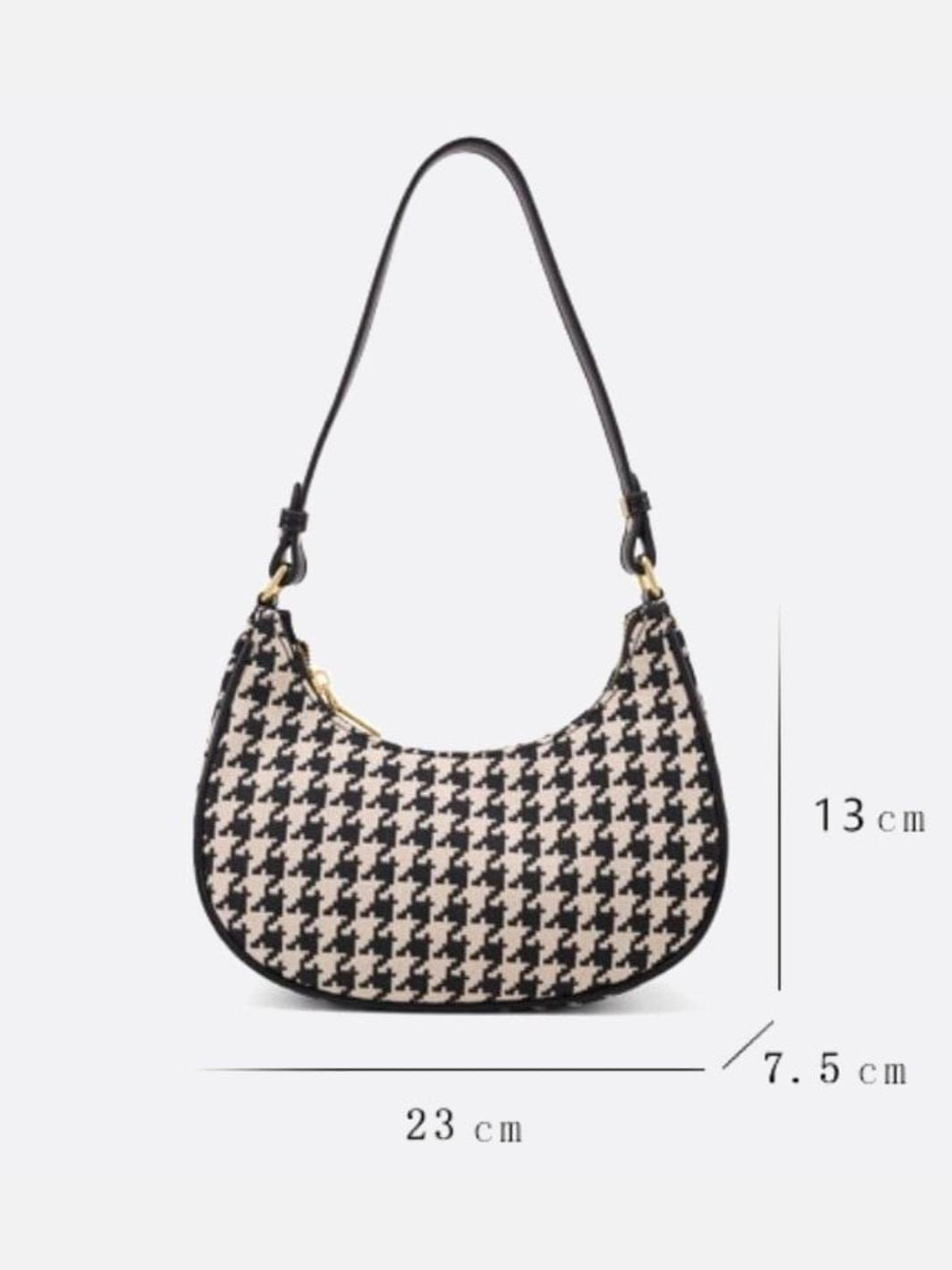 Clara Houndstooth Crescent Bag – Classic Shoulder Bag - in Black | Arvea Bags