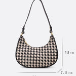 Clara Houndstooth Crescent Bag – Classic Shoulder Bag - in Black | Arvea Bags