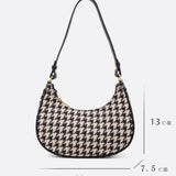 Clara Houndstooth Crescent Bag – Classic Shoulder Bag - in Black | Arvea Bags