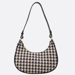 Clara Houndstooth Crescent Bag – Classic Shoulder Bag - in Black | Arvea Bags
