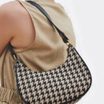 Clara Houndstooth Crescent Bag – Classic Shoulder Bag - in Black | Arvea Bags
