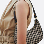 Clara Houndstooth Crescent Bag – Classic Shoulder Bag - in Black | Arvea Bags