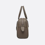 Classic Structured Handbag – Taupe Leather - Look Top Handle Satchel - in Khaki | Arvea Bags