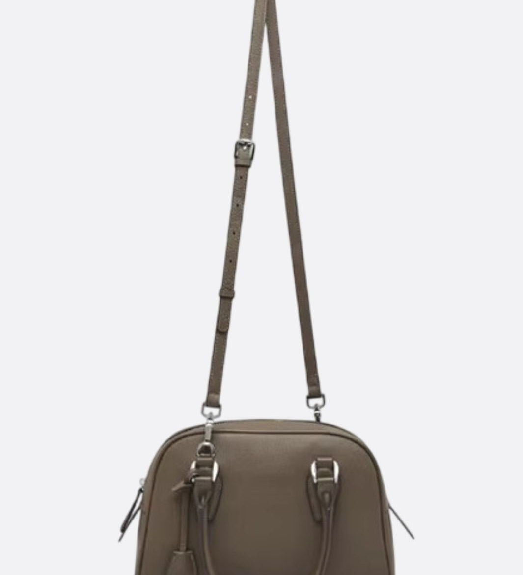 Classic Structured Handbag – Taupe Leather - Look Top Handle Satchel - in Khaki | Arvea Bags