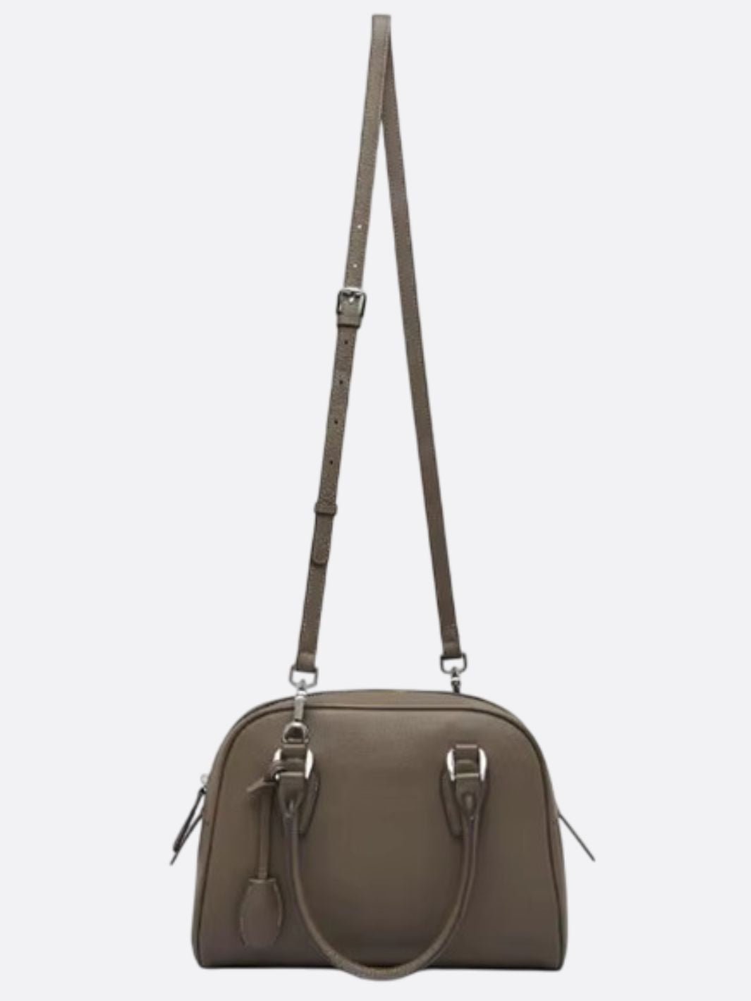 Classic Structured Handbag – Taupe Leather - Look Top Handle Satchel - in Khaki | Arvea Bags