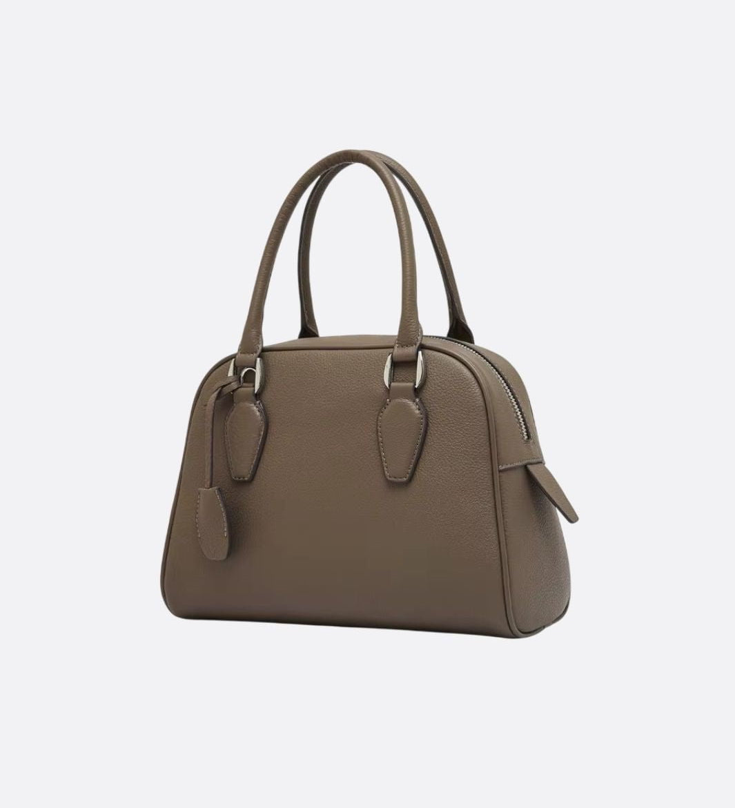 Classic Structured Handbag – Taupe Leather - Look Top Handle Satchel - in Khaki | Arvea Bags