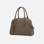 Classic Structured Handbag – Taupe Leather - Look Top Handle Satchel - in Khaki | Arvea Bags