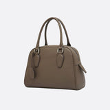 Classic Structured Handbag – Taupe Leather - Look Top Handle Satchel - in Khaki | Arvea Bags