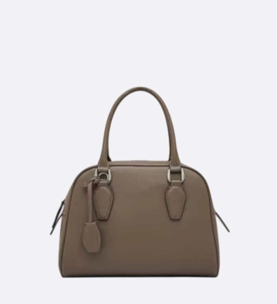 Classic Structured Handbag – Taupe Leather - Look Top Handle Satchel - in Khaki | Arvea Bags