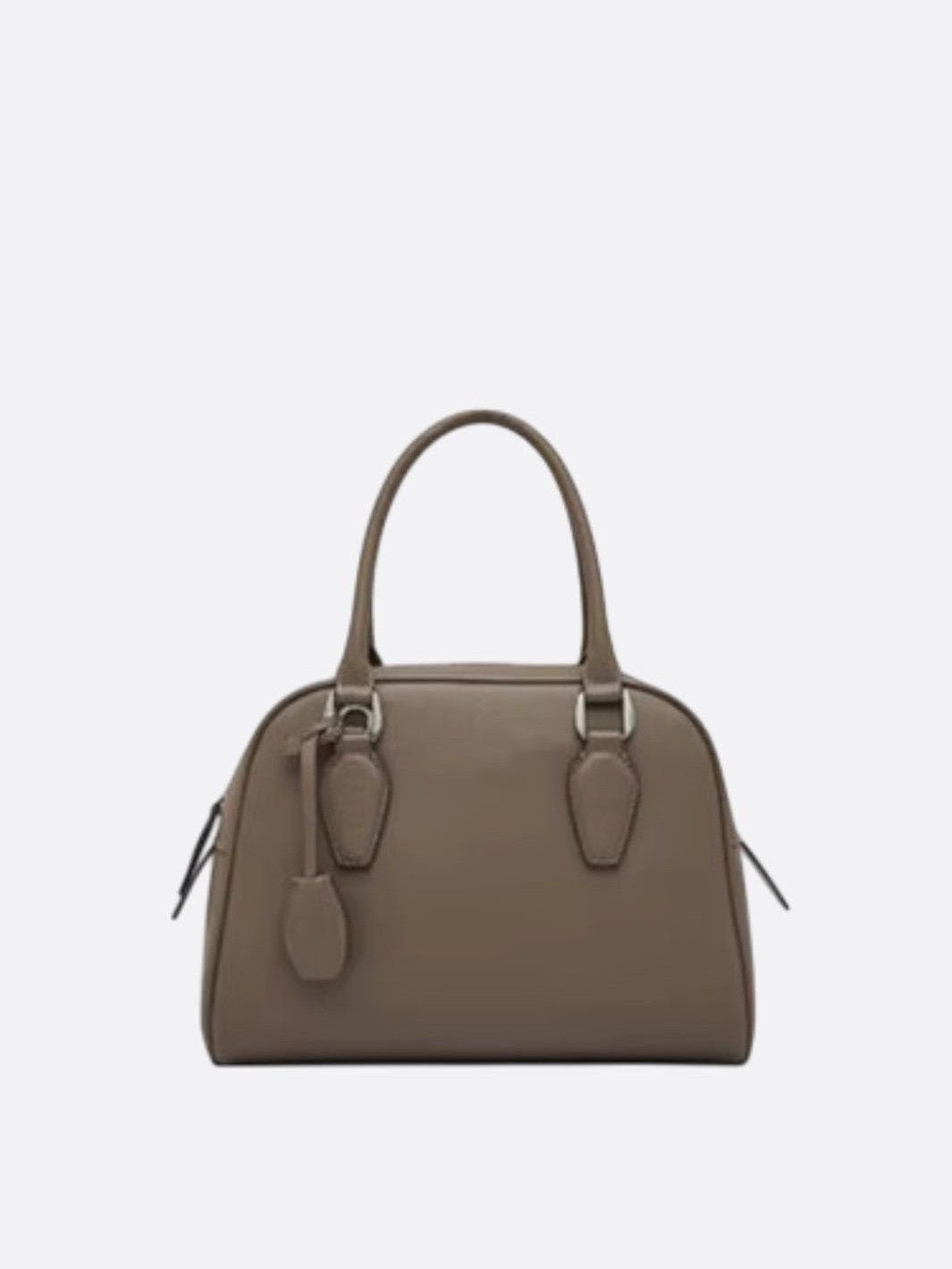 Classic Structured Handbag – Taupe Leather - Look Top Handle Satchel - in Khaki | Arvea Bags
