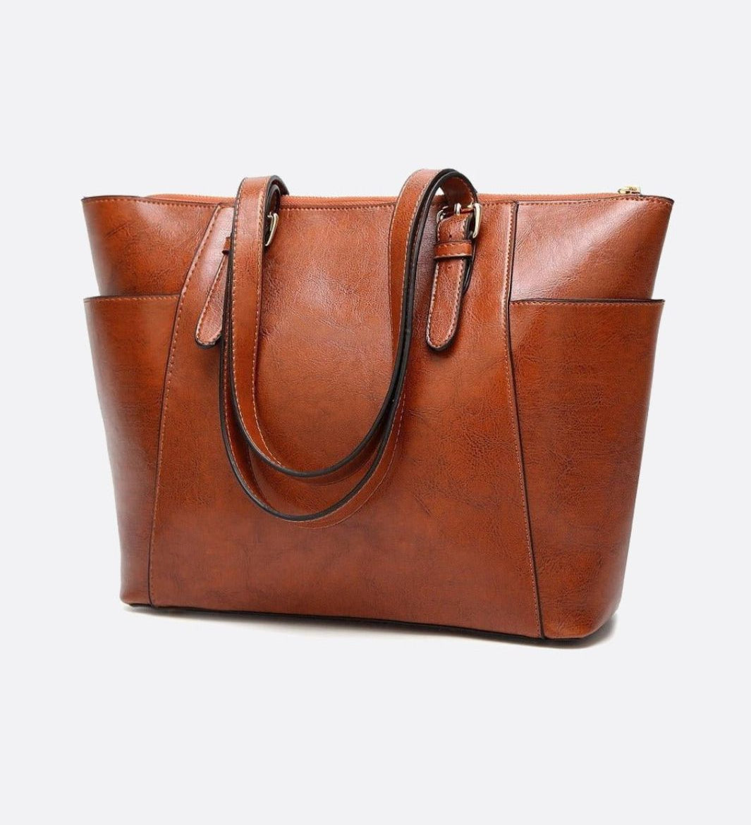 Classic Structured Leather Shopper Handbag - in Camel | Arvea Bags