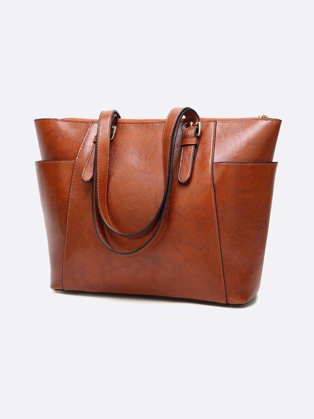 Classic Structured Leather Shopper Handbag - in Camel | Arvea Bags