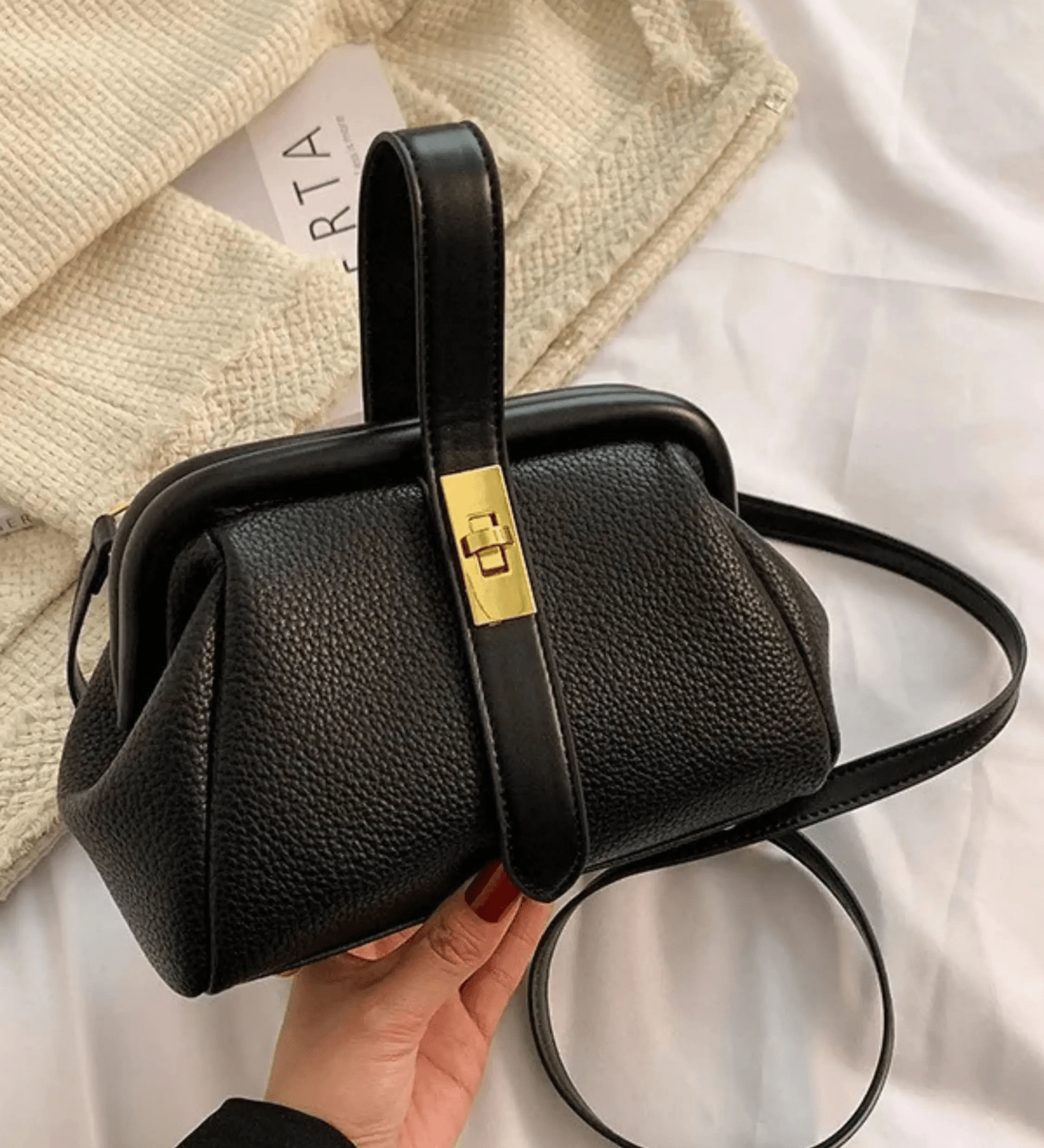 Cleo | Brown Leather Structured Handbag – Chic & Timeless - in Black | Arvea Bags