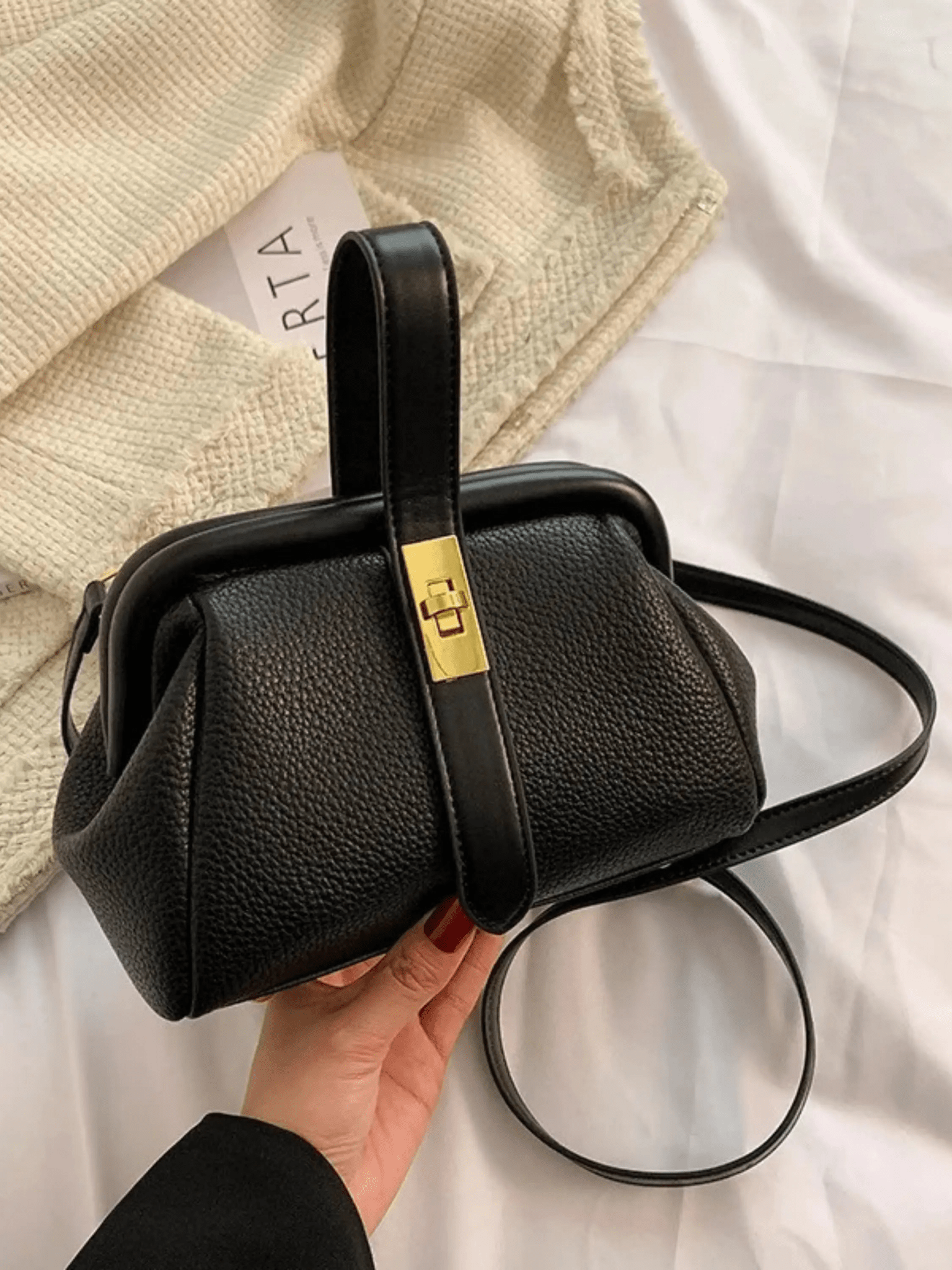 Cleo | Brown Leather Structured Handbag – Chic & Timeless - in Black | Arvea Bags