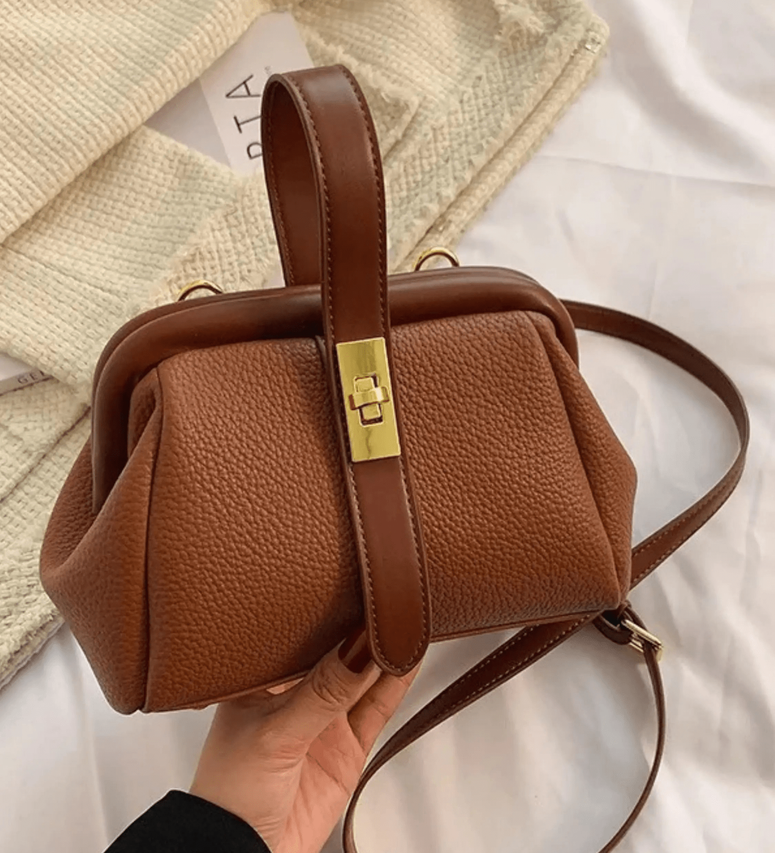 Cleo | Brown Leather Structured Handbag – Chic & Timeless - in Brown | Arvea Bags