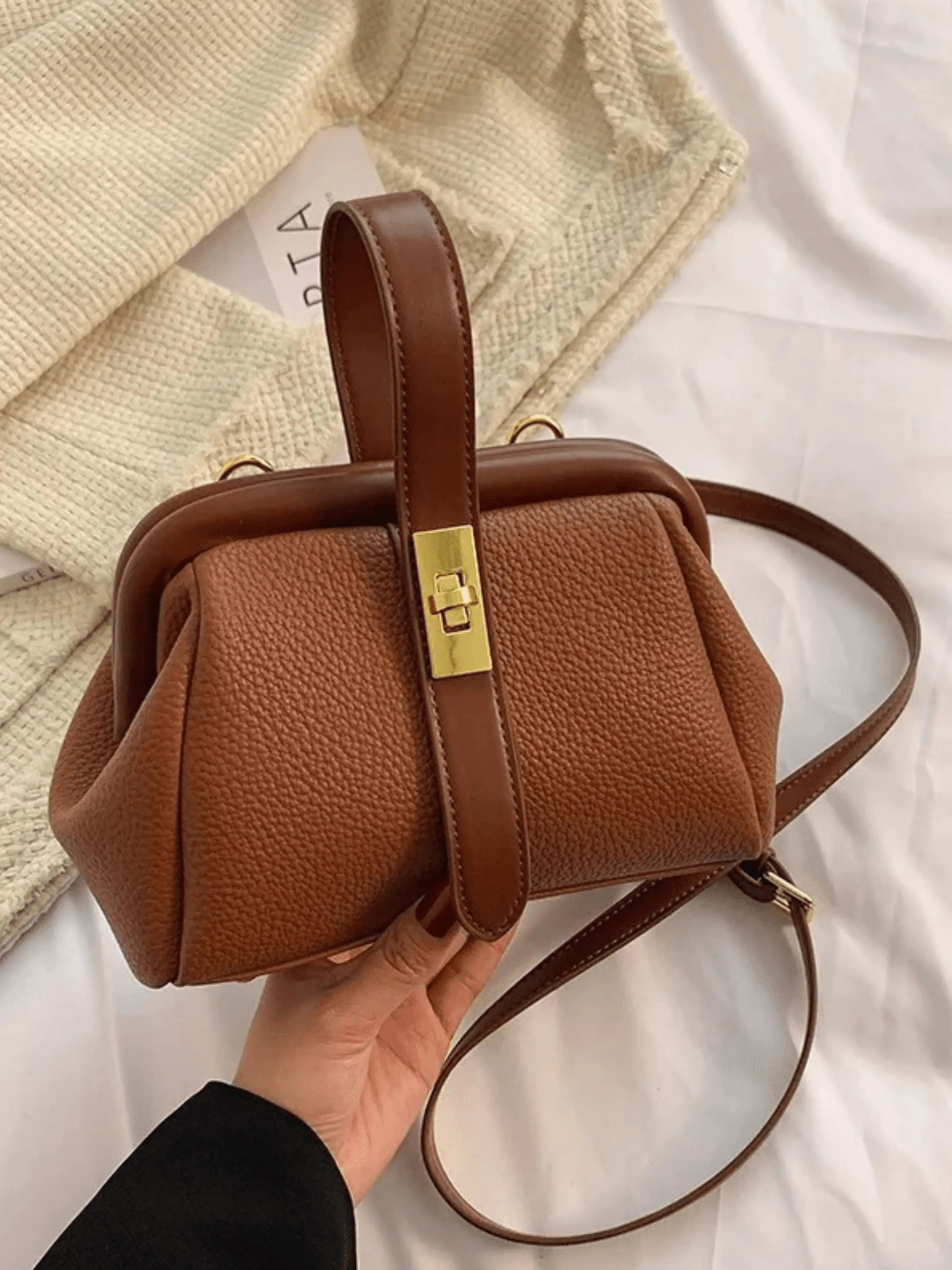 Cleo | Brown Leather Structured Handbag – Chic & Timeless - in Brown | Arvea Bags