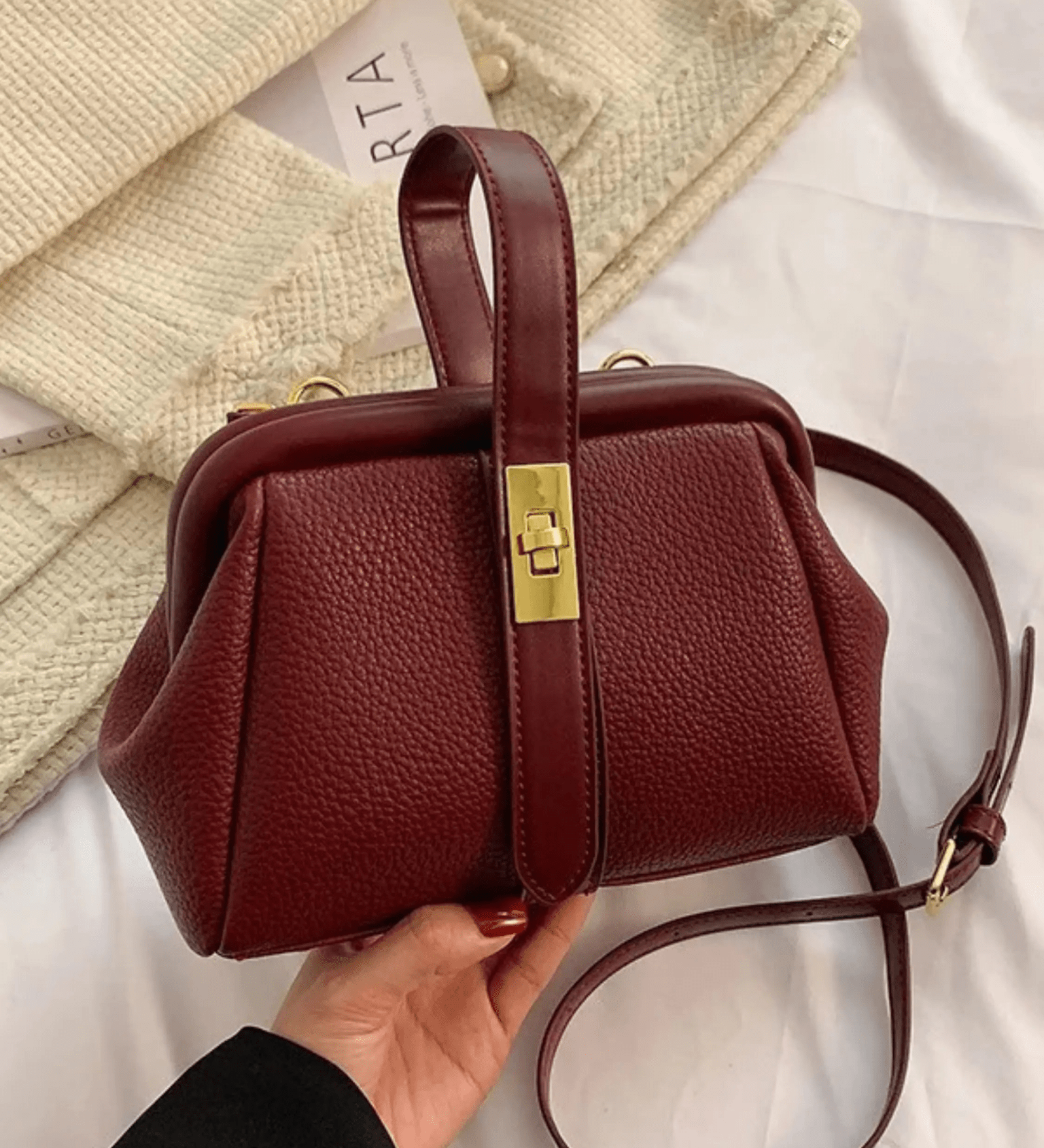 Cleo | Brown Leather Structured Handbag – Chic & Timeless - in Red | Arvea Bags