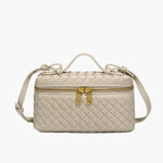 Compact Designer - Style Leather Shoulder Bag – Woven Finish with Double Zip - in Beige | Arvea Bags