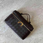 Compact Designer - Style Leather Shoulder Bag – Woven Finish with Double Zip - in Black | Arvea Bags