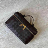 Compact Designer - Style Leather Shoulder Bag – Woven Finish with Double Zip - in Black | Arvea Bags