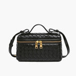 Compact Designer - Style Leather Shoulder Bag – Woven Finish with Double Zip - in Black | Arvea Bags