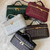 Compact Designer - Style Leather Shoulder Bag – Woven Finish with Double Zip - in Black | Arvea Bags