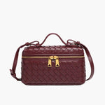 Compact Designer - Style Leather Shoulder Bag – Woven Finish with Double Zip - in Burgundy | Arvea Bags