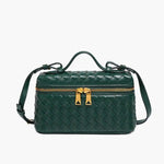 Compact Designer - Style Leather Shoulder Bag – Woven Finish with Double Zip - in Dark Green | Arvea Bags